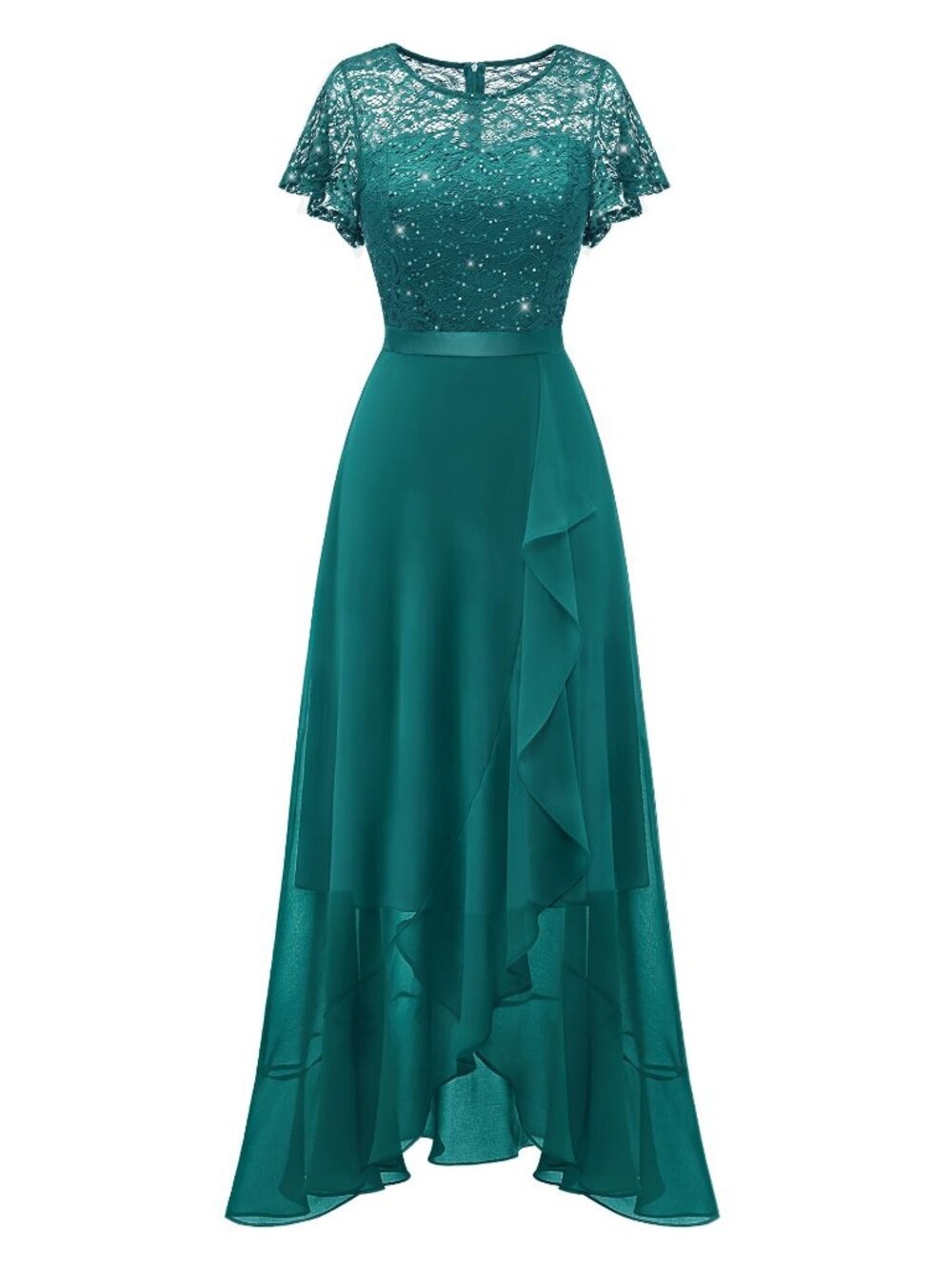 BeryLove Size Small Teal Lace Sequin Formal Dress for Women